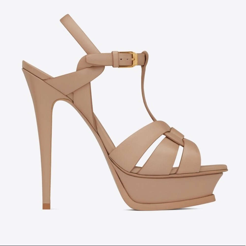TRIBUTE PLATFORM SANDALS IN SMOOTH LEATHER NUDE Size 35